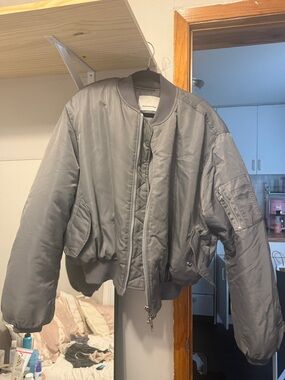 The Frankie Shop Gray Quilted Bomber Jacket